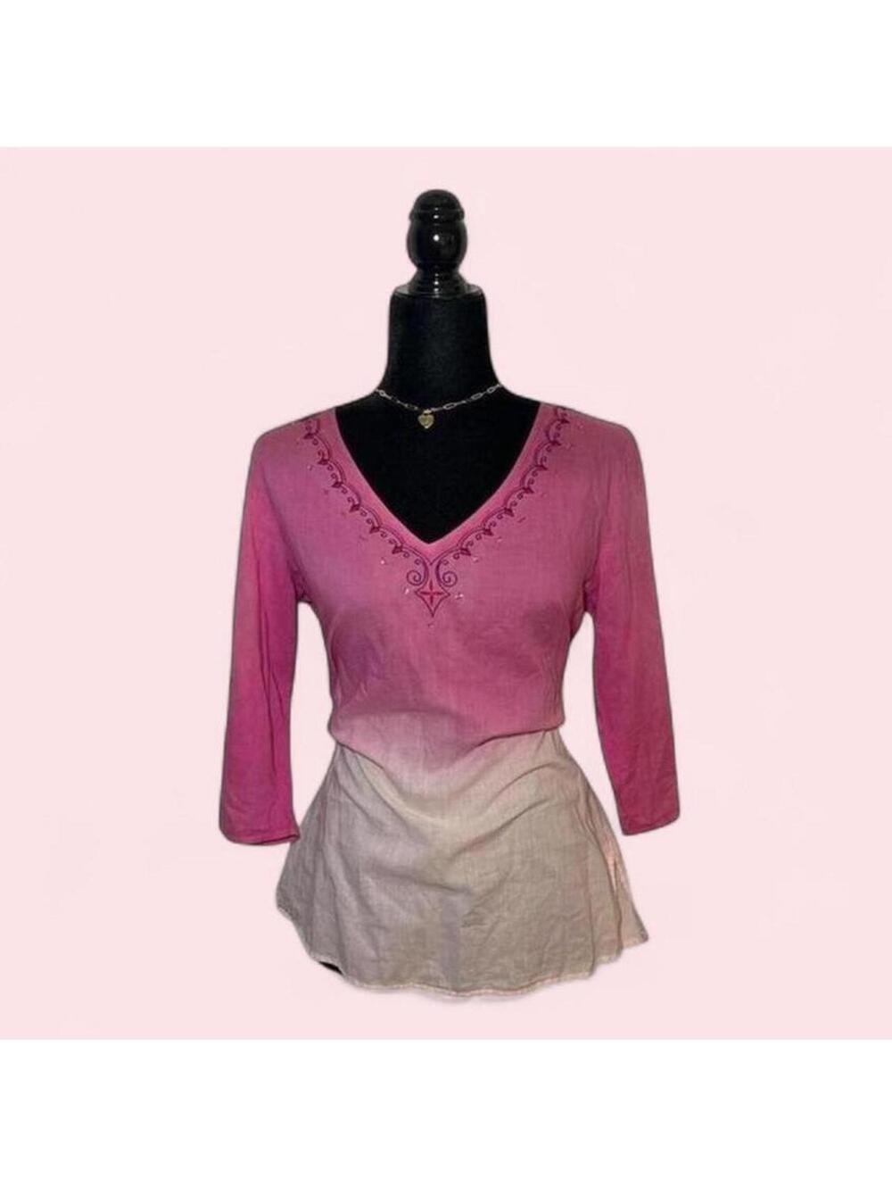 B.U.M. Equipment Pink Ombre Embroidered Top